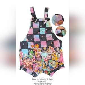 Colorful Kids Overall Romper with Mario Print